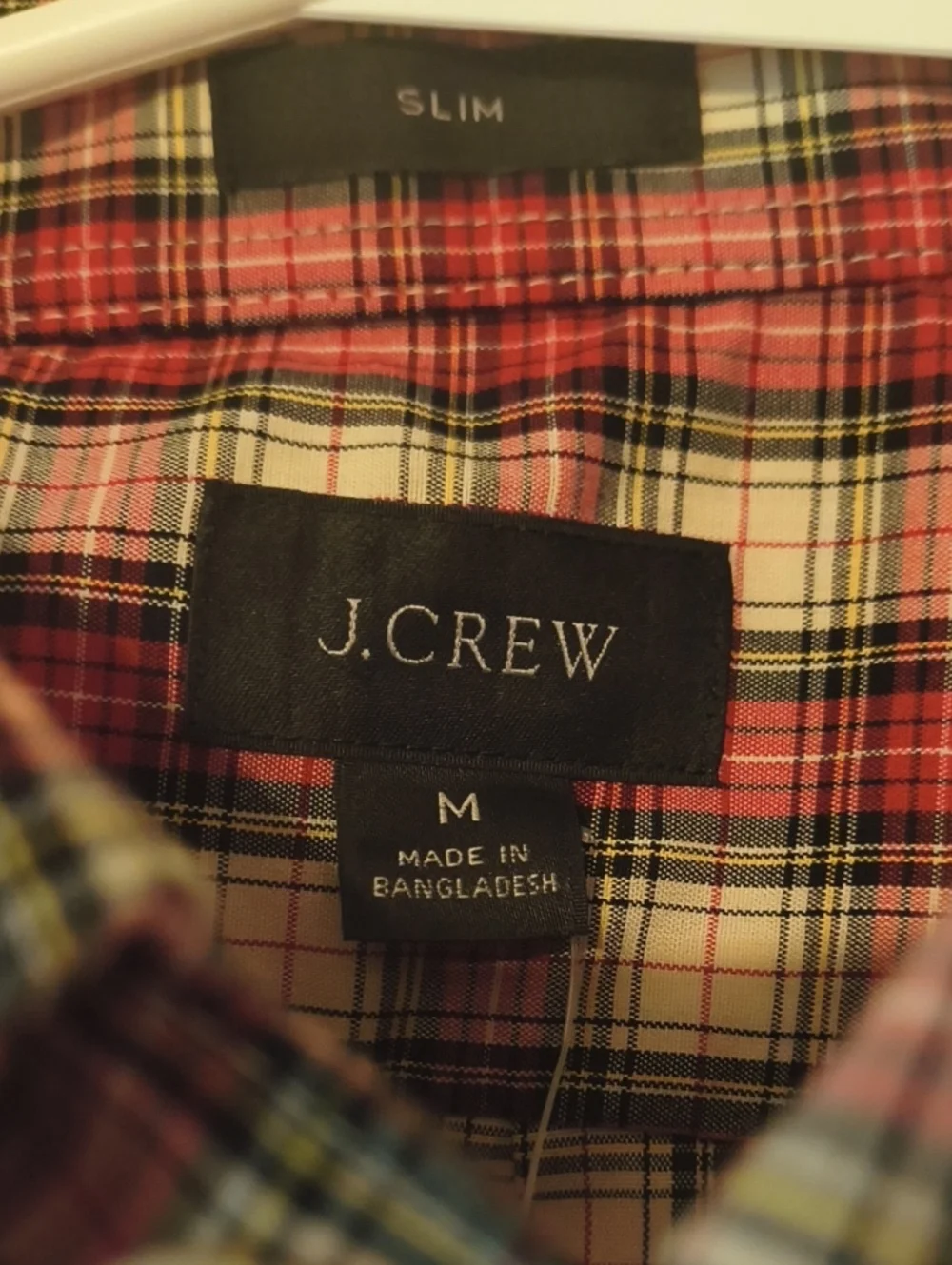 J. Crew Men's Long-Sleeve Plaid Button-Down Shirt - Red, White, Green M Slim Cut